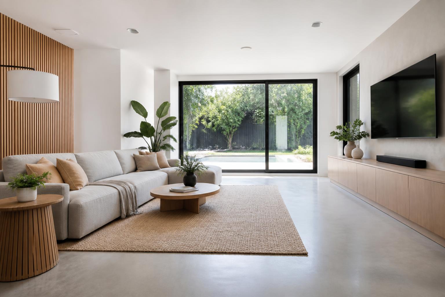 Modern living room prepared for a flooring visualization
